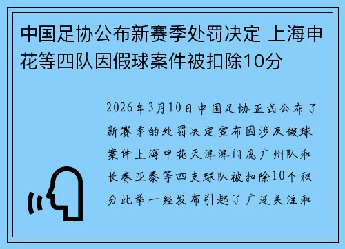中国足协公布新赛季处罚决定 上海申花等四队因假球案件被扣除10分 中国足协公布新赛季处罚决定 上海申花等四队因假球案件被扣除10分